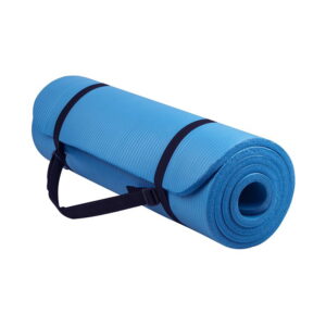 BalanceFrom Excessive-Density Foam Train and Yoga Mat – 1/2 Inch Thick, Anti-Tear with Carrying Strap, Blue