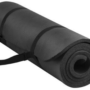 BalanceFrom Excessive-Density Foam Yoga Mat – 1/2 Inch Thick, Anti-Tear, Consists of Carrying Strap, Black