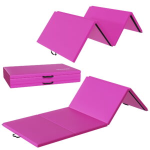 Fitvids 10ft x 4ft Foldable Train Mat – 4-Fold Design with Carrying Handles for Yoga, MMA, Gymnastics, and Dwelling Health club Flooring, 2-Inch Thickness, Pink