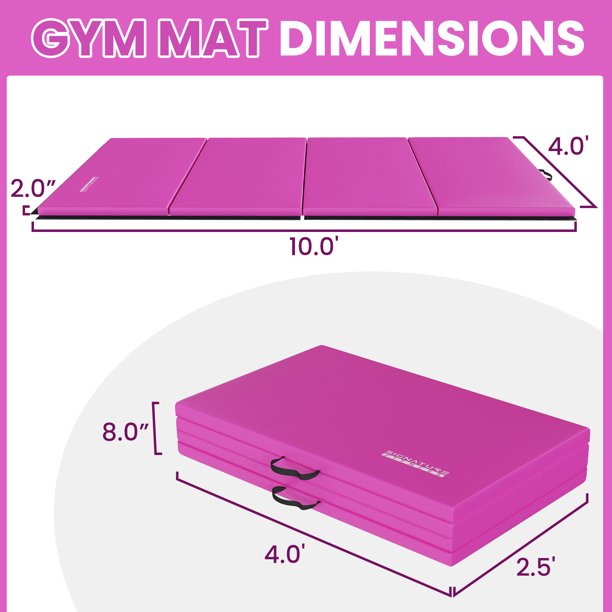 Fitvids 10ft x 4ft Foldable Train Mat - 4-Fold Design with Carrying Handles for Yoga, MMA, Gymnastics, and Dwelling Health club Flooring, 2-Inch Thickness, Pink