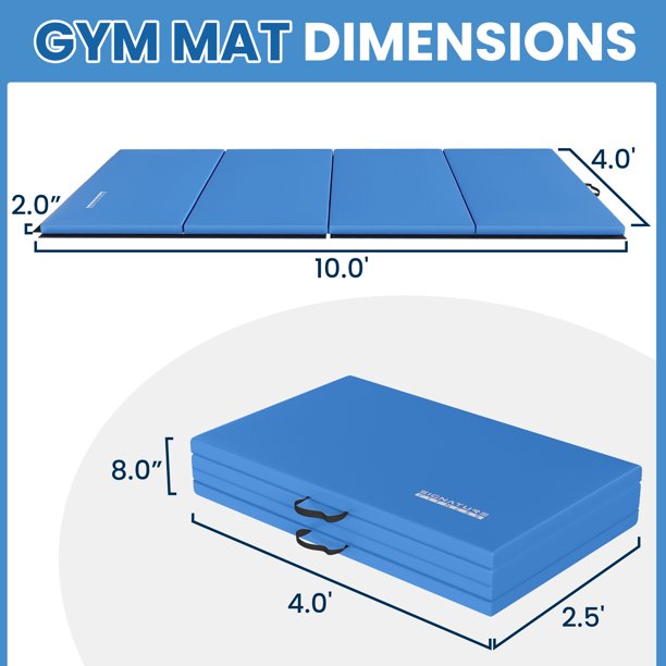 Fitvids 10ft x 4ft Folding Train Mat - 2-inch Thick Blue Mat with Carrying Handles for Yoga, MMA, Gymnastics, and Residence Health club Flooring