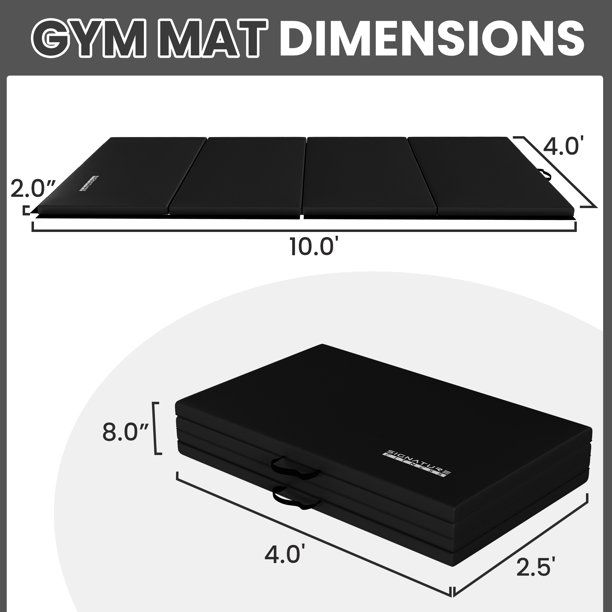 Fitvids 10ft x 4ft Folding Train Mat - 4-Fold Design with Carrying Handles for Yoga, MMA, Gymnastics, and Dwelling Health club Flooring Safety, 2-Inch Thickness, Black