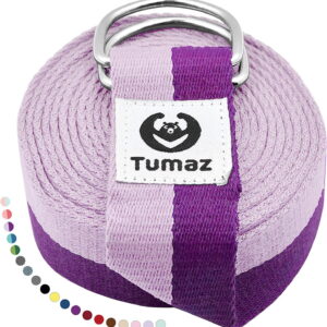 Tumaz 6-Foot Yoga Strap with Adjustable D-Ring Buckle – Purple Stretch Band