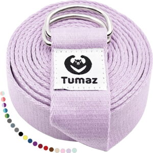 Tumaz Yoga Strap – 8-Foot Stretch Bands with Adjustable D-Ring Buckle and Storage Band in Lilac Purple