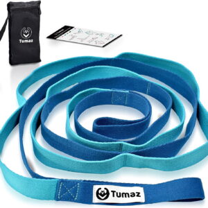 Tumaz Yoga Stretch Strap – Thick Comfortable Non-Elastic with 10 Loops, 80-inch Yoga Accent in Blue