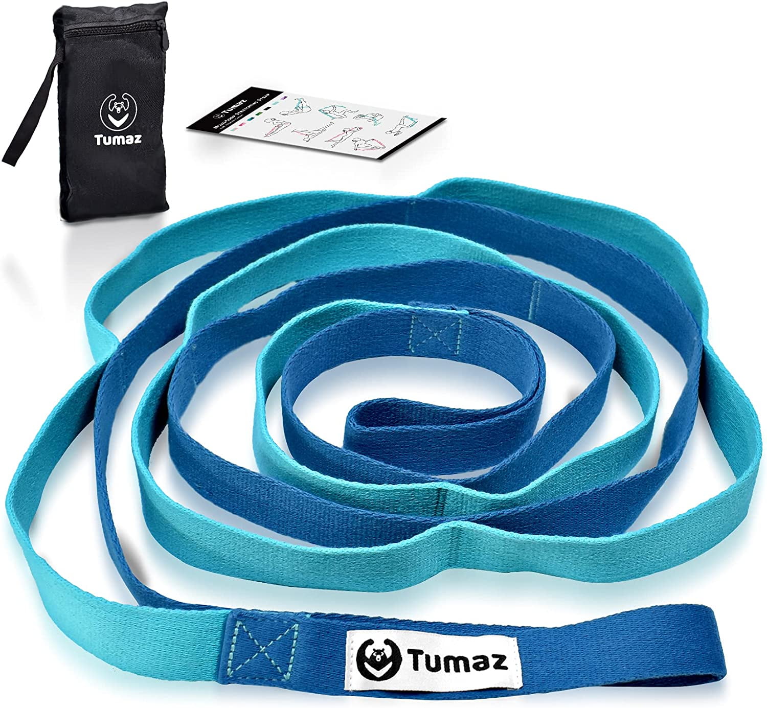 Tumaz Yoga Stretch Strap – Thick Comfortable Non-Elastic with 10 Loops, 80-inch Yoga Accent in Blue